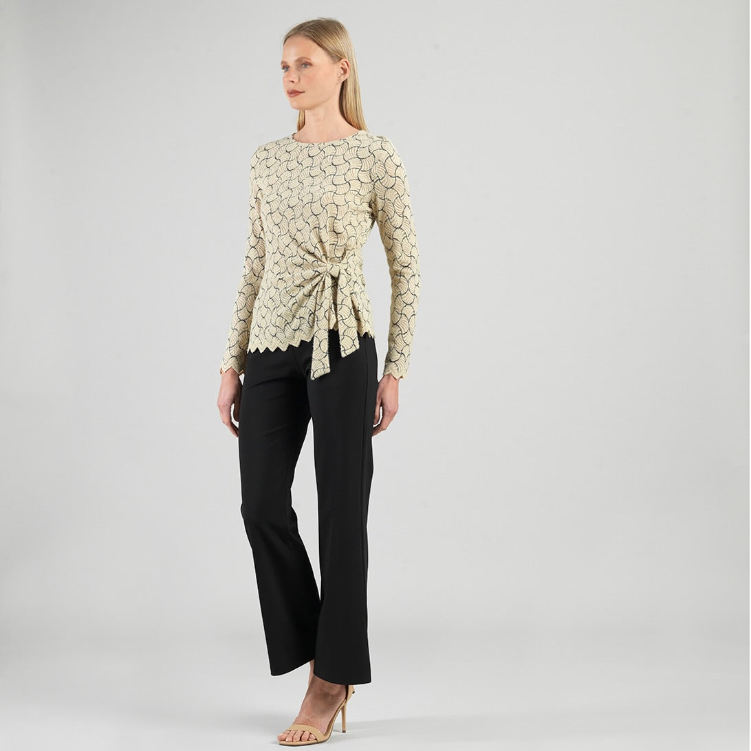 Crochet Knit - Side Tie Waist Sweater Top - Fan Shell
