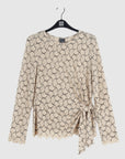 Crochet Knit - Side Tie Waist Sweater Top - Fan Shell