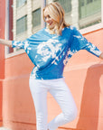 Crushed Silk - Half & Half Sleeve Top - Blue-Dreamy Floral - Final Sale