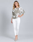 Crushed Silk - Half & Half Sleeve Top - Taupe-Dreamy Floral - Final Sale