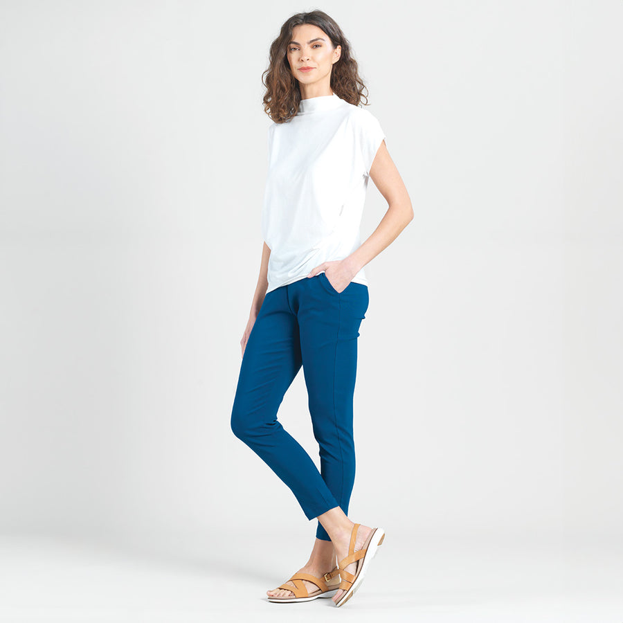 Modal Cotton - Funnel Neck Side Cinched Top - White - Final Sale!