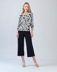 Open Shoulder Blouson Waist Top - Abstract Rose - Final Sale