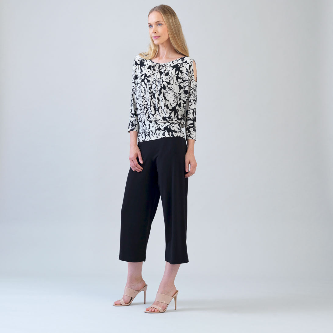 Open Shoulder Blouson Waist Top - Abstract Rose - Final Sale