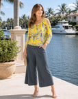 Open Shoulder Blouson Waist Top - Sunlit Palm - Final Sale