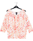 Open Shoulder Blouson Waist Top - Damask Motif
