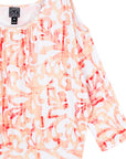 Open Shoulder Blouson Waist Top - Damask Motif