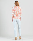 Open Shoulder Blouson Waist Top - Damask Motif