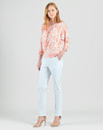 Open Shoulder Blouson Waist Top - Damask Motif