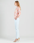 Open Shoulder Blouson Waist Top - Damask Motif