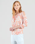 Open Shoulder Blouson Waist Top - Damask Motif