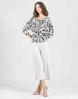 Open Shoulder Blouson Waist Top - Abstract Rose - Final Sale - Clara Sunwoo