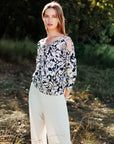 Open Shoulder Blouson Waist Top - Abstract Rose - Final Sale - Clara Sunwoo