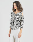Open Shoulder Blouson Waist Top - Abstract Rose - Final Sale - Clara Sunwoo