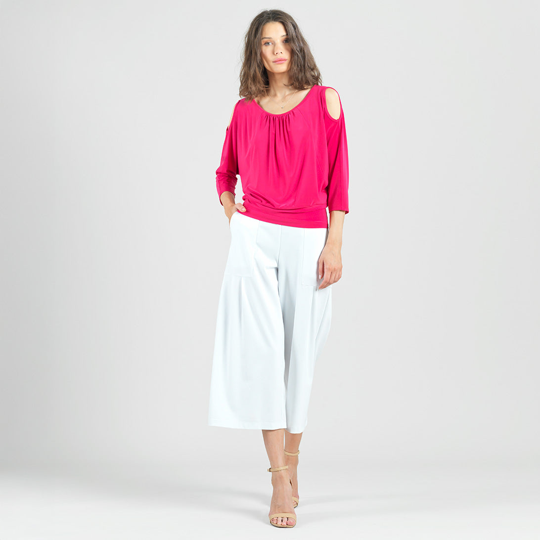 Open Shoulder Blouson Waist Top - Hot Pink - Final Sale