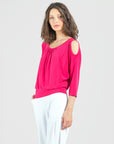 Open Shoulder Blouson Waist Top - Hot Pink - Final Sale!