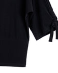 Pull-Tie Cuff Blouson Top - Black