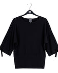 Pull-Tie Cuff Blouson Top - Black