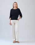 Pull-Tie Cuff Blouson Top - Black - Limited Sizes