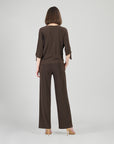 Pull-Tie Cuff Blouson Top - Brown