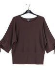 Pull-Tie Cuff Blouson Top - Brown