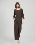 Pull-Tie Cuff Blouson Top - Brown