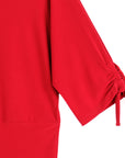 Pull-Tie Cuff Blouson Top - Red