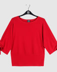 Pull-Tie Cuff Blouson Top - Red
