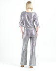 Glitter Foil - Pull-Tie Cuff Blouson Top - Gunmetal - Final Sale!