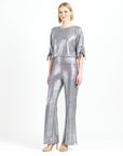 Glitter Foil - Pull-Tie Cuff Blouson Top - Gunmetal - Final Sale!