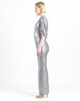 Glitter Foil - Pull-Tie Cuff Blouson Top - Gunmetal - Final Sale!