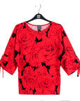 Pull-Tie Cuff Blouson Top - Rose Floret