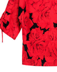 Pull-Tie Cuff Blouson Top - Rose Floret