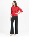 Pull-Tie Cuff Blouson Top - Rose Floret