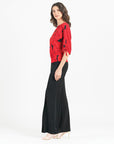 Pull-Tie Cuff Blouson Top - Rose Floret