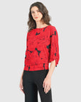 Pull-Tie Cuff Blouson Top - Rose Floret