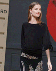 Pull-Tie Cuff Blouson Top - Black