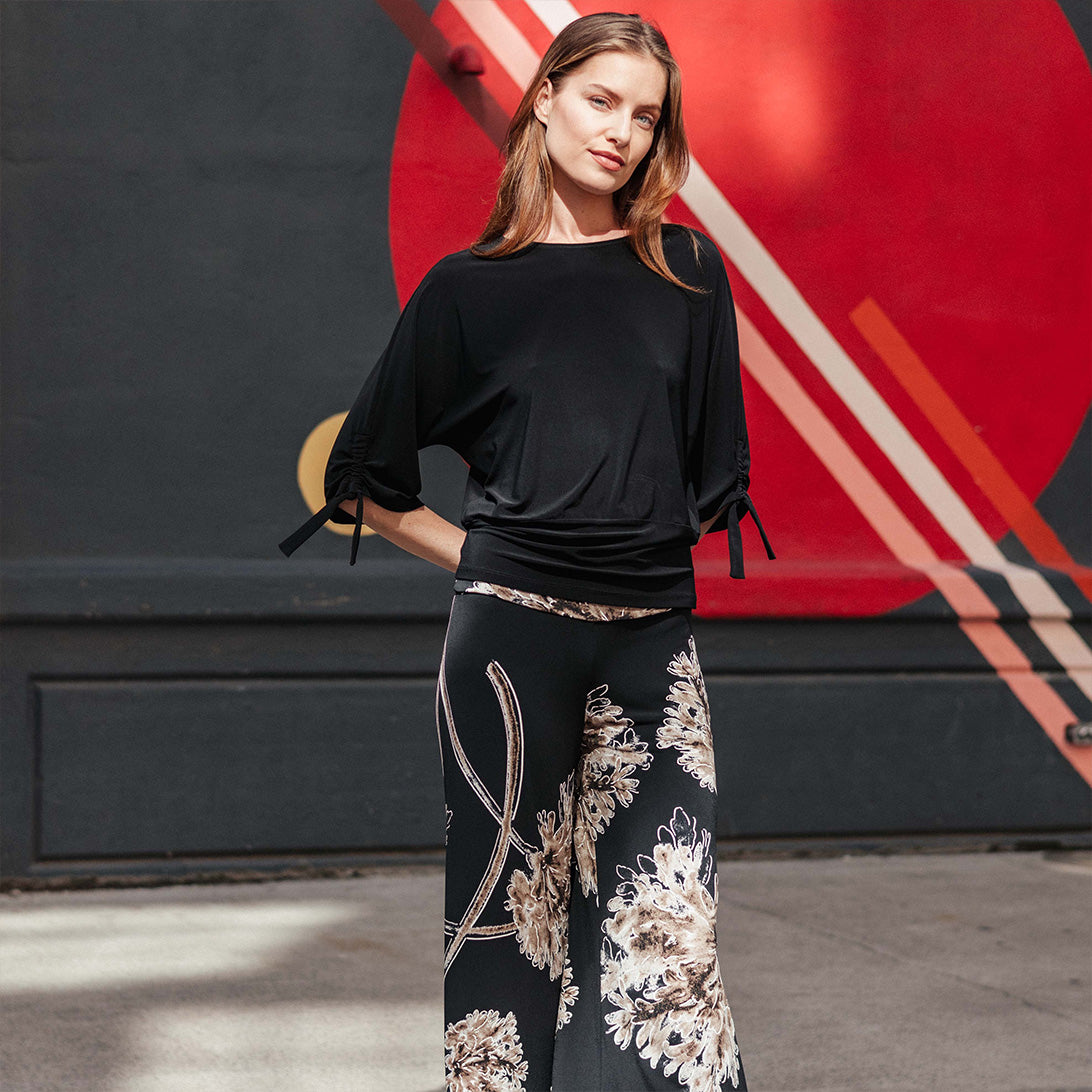 Pull-Tie Cuff Blouson Top - Black – Clara Sunwoo