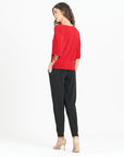 Pull-Tie Cuff Blouson Top - Red
