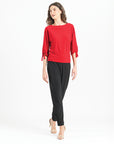 Pull-Tie Cuff Blouson Top - Red