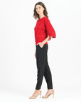 Pull-Tie Cuff Blouson Top - Red