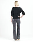Pull-Tie Cuff Blouson Top - Black