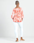 Light Knit - Tie Cuff Top - Palm Branch-Coral