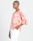Light Knit - Tie Cuff Top - Palm Branch-Coral