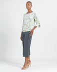 Textured Tie Cuff Curved Hem Top - Mosaic Emblem - Final Sale!