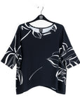 Loose Cut Half Sleeve Top - Floral Outline