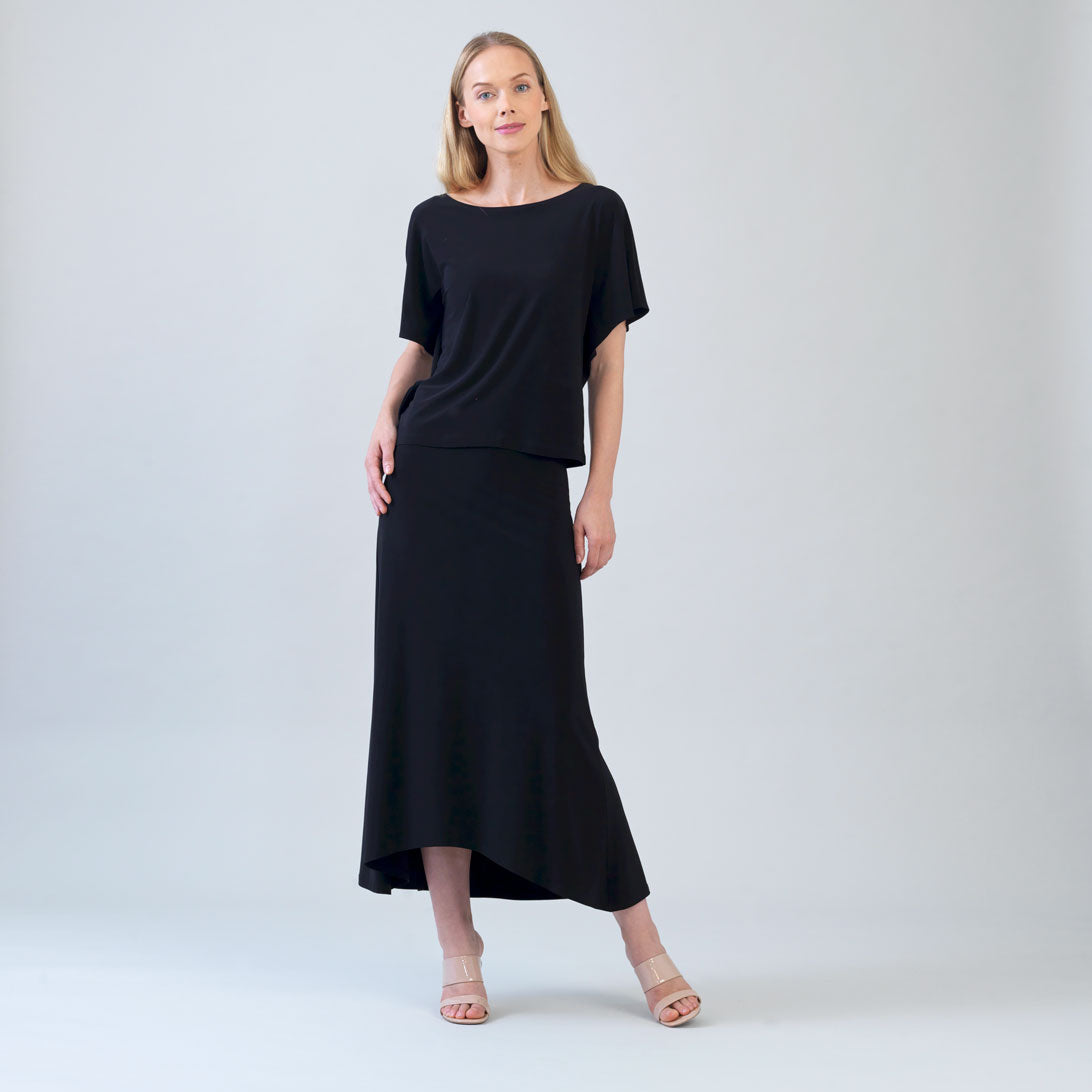 Cascade Drape Hi-Low Maxi Skirt - Black – Clara Sunwoo