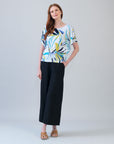 Caftan Flutter Sleeve Top - Floral Leaves