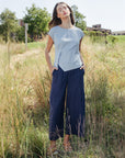 Soft Cotton - Pleated Wide Leg Ankle Pant - Navy