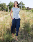 Soft Cotton - Pleated Wide Leg Ankle Pant - Navy - Clara Sunwoo