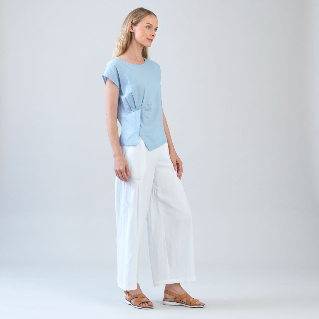 Soft Cotton - Cap Sleeve Stitch Overlay Top - Powder Blue – Clara